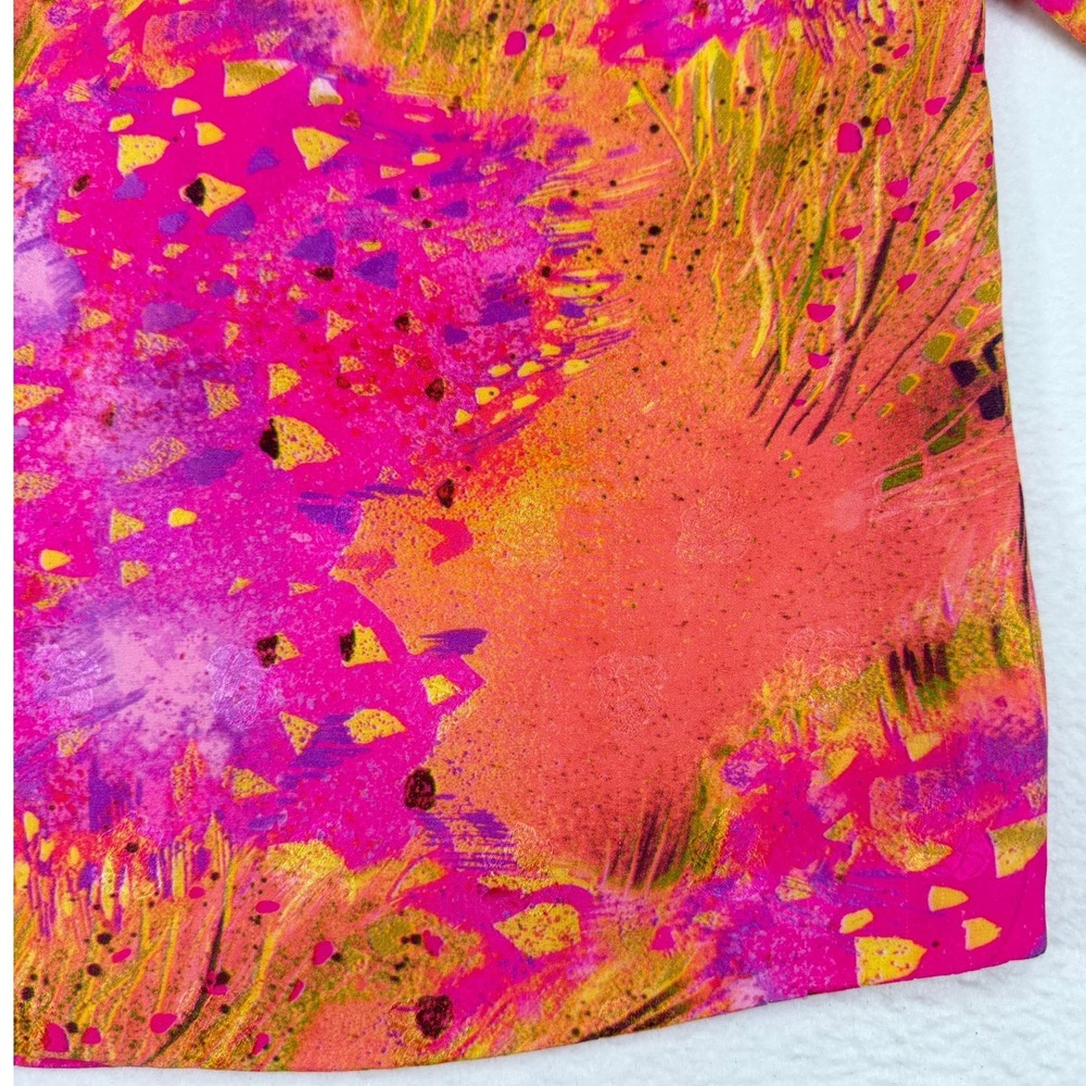Mirella Cavorso Silk Blouse M Pink Orange Print Long Sleeve Top Vintage Work Fun - Picture 8 of 11